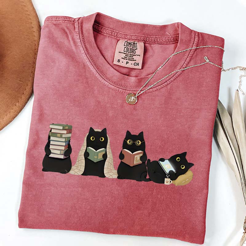 Black Cats Reading T-Shirt