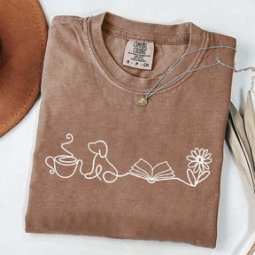 Doodle Books Coffee Dogs Flower T-Shirt