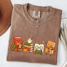 Cozy Book Lover Coffee Pumpkin T-Shirt