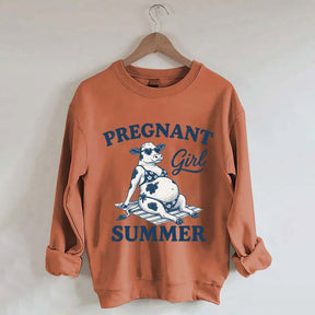 Pregnant Girl Summer Cow Sweatshirt