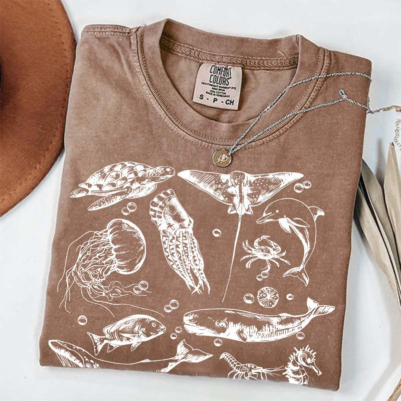 Sea Animals 90s Vintage Style T-Shirt