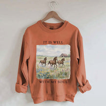 It Is Well With My Soul Horses Floral Sweatshirt