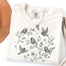 Boho Botanical Birds Sparrow T-Shirt