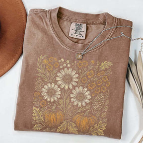 Comfort Colors Pumpkin Sunflower Floral Fall T-Shirt