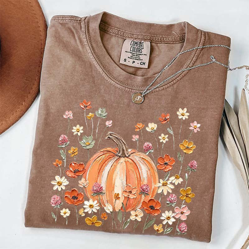 Autumn Floral Wildflower Pumpkin Season T-Shirt