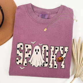 Retro Spooky Halloween Ghost White Dots T-Shirt