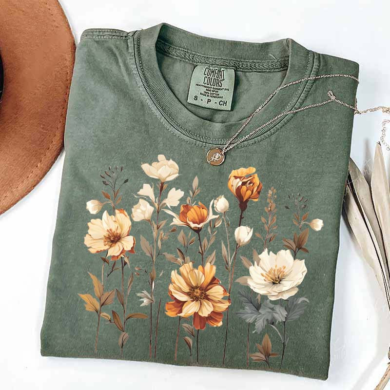 Comfort Colors Vintage Pressed Flowers Fall T-Shirt