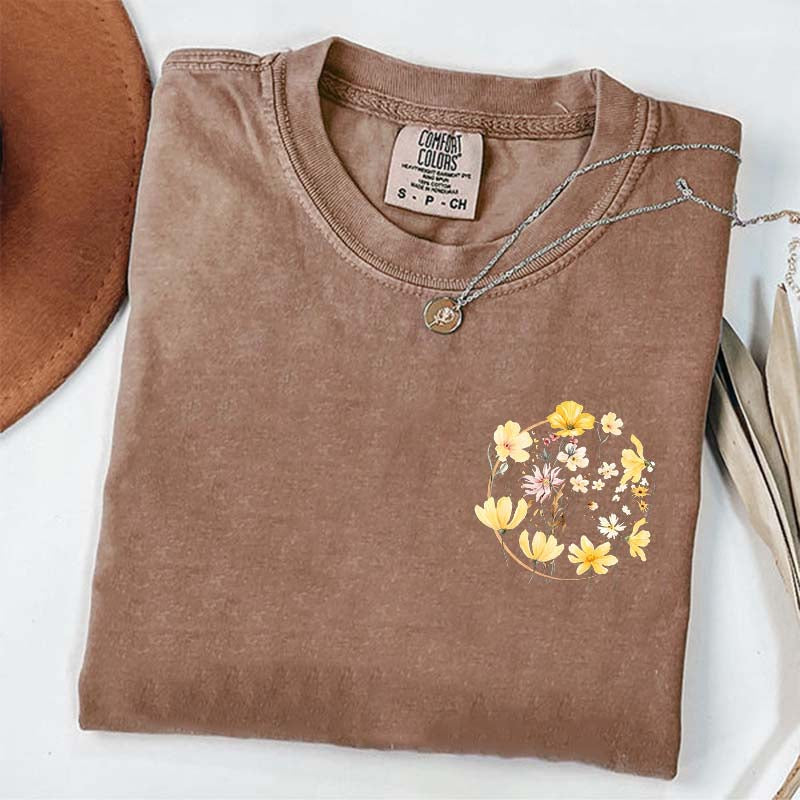 Pocket Pressed Flowers Block Print Floral T-Shirt