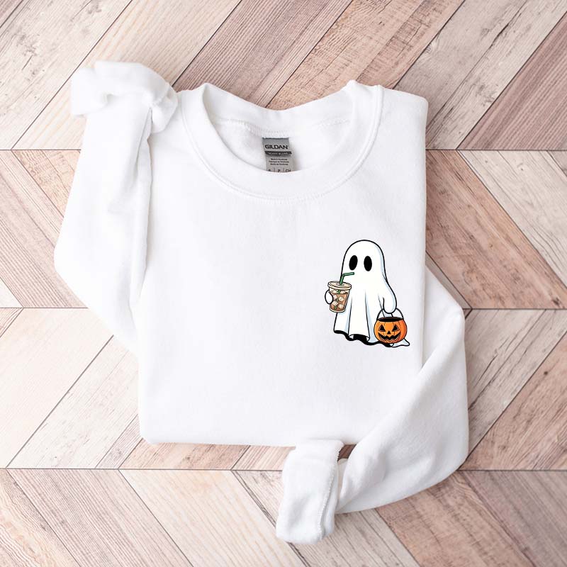 Cute Ghost Drinking Iced Coffee Sweatshirt