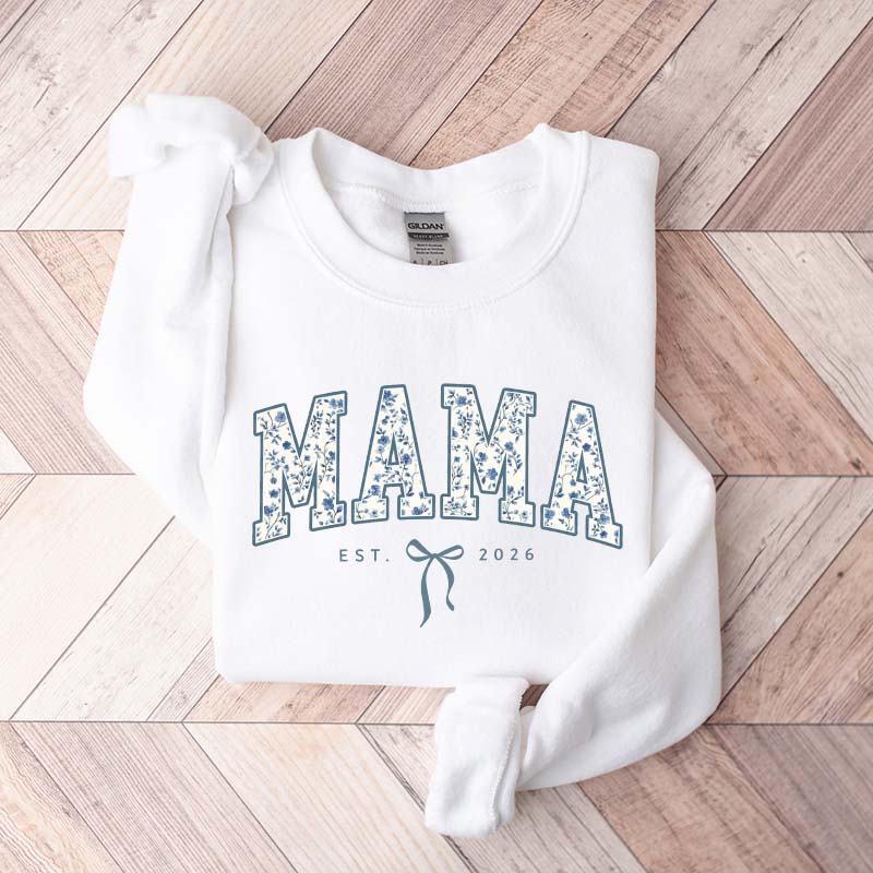 Custom Mama Retro Blue Toile Floral Sweatshirt