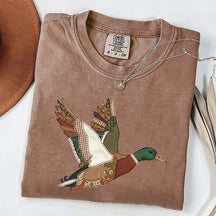 Faux Patchwork Mallard Duck Hunting Printed T-Shirt