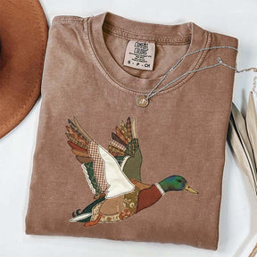 Faux Patchwork Mallard Duck Hunting Printed T-Shirt