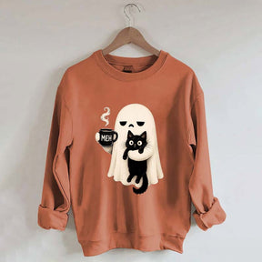 Ghost Holding Black Cat Meh Coffee Sweatshirt