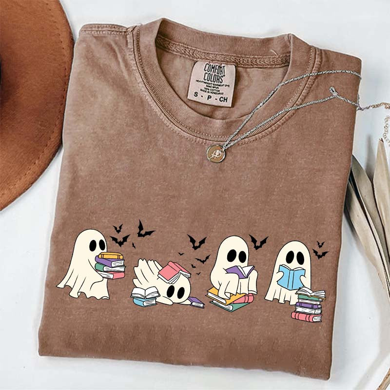Cute Ghost Reading Book Halloween T-Shirt
