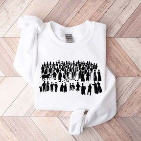 Woman Touches Religous Sweatshirt