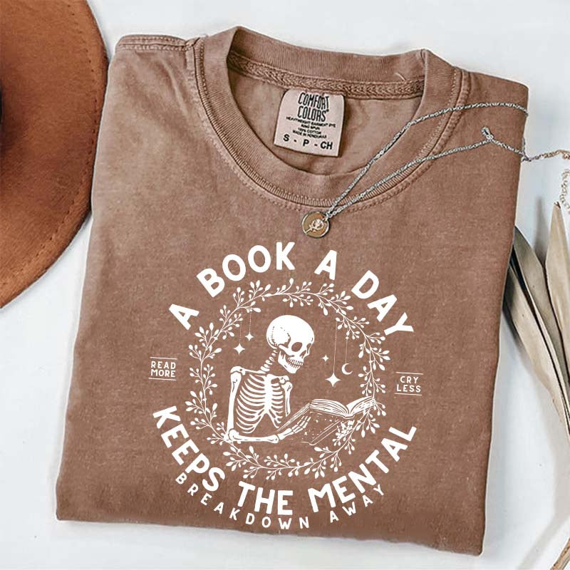 A Book a Day Skeleton Floral T-Shirt
