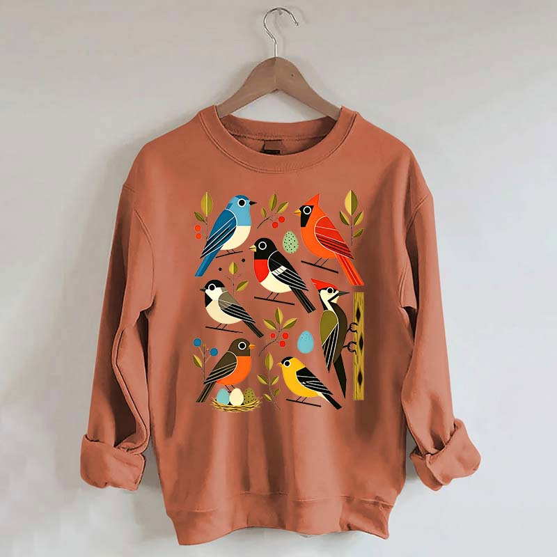 Retro Backyard Birds Cardinal Bluebird Robin Woodpecker Sweatshirt