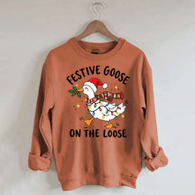 Cute Christmas Festive Goose On The Loose Sweatshirt