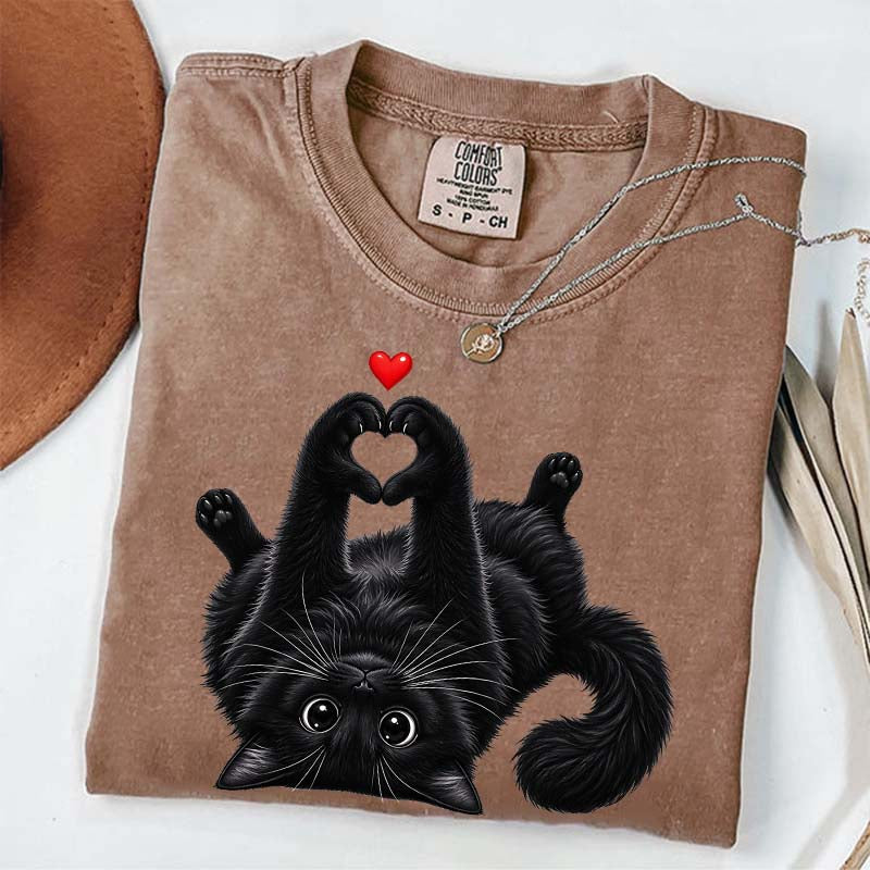 Cute Black Cat Heart Paws T-Shirt