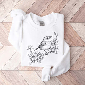 Cute Botanical Bird Graphic Sweatshirt
