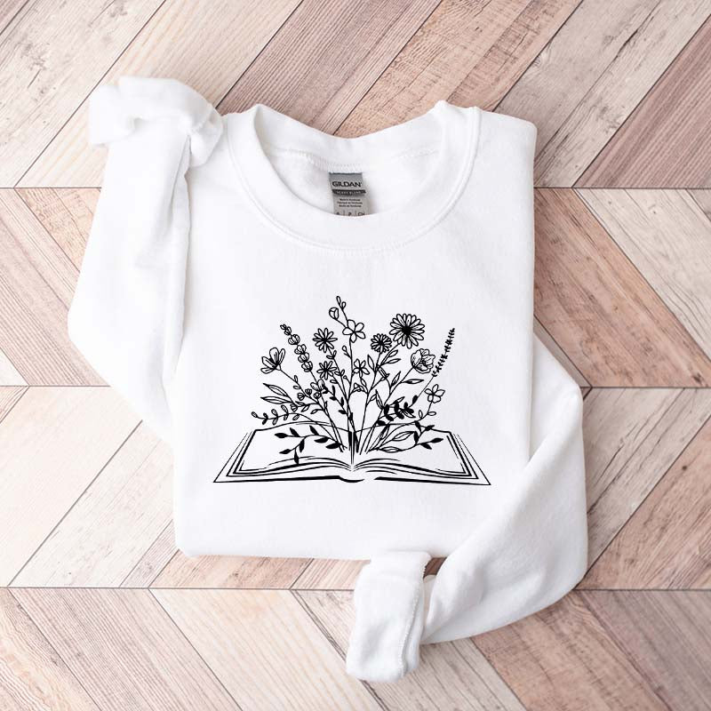 Retro Wildflowers Book Lover Minimalist Sweatshirt