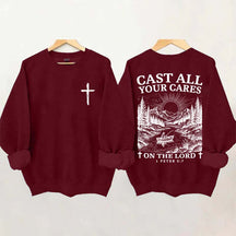Cast All Your Cares Lord 1 Peter 5:7 Nature River Fishing Boat Sweatshirt