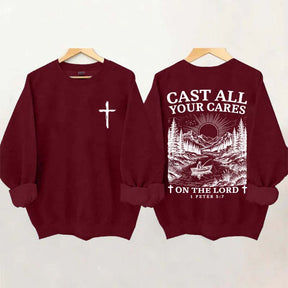 Cast All Your Cares Lord 1 Peter 5:7 Nature River Fishing Boat Sweatshirt