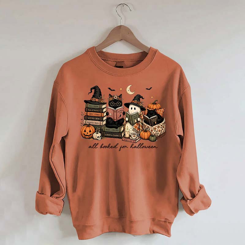 All Booked For Halloween Pumpkin Cats Book Sweatshirt