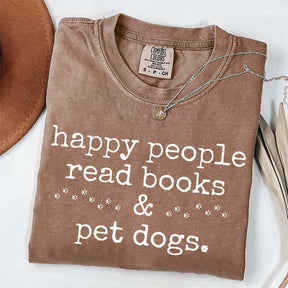 Happy People Read Books Pet Dogs T-Shirt