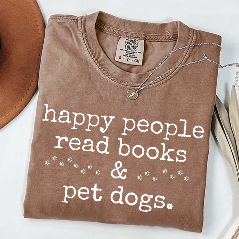 Happy People Read Books Pet Dogs T-Shirt