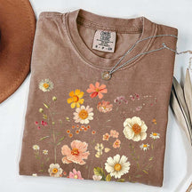 Vintage Delicate Printed Wild Flowers Boho T-Shirt
