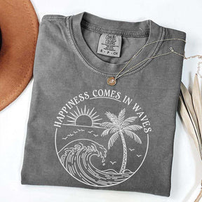 Happiness Comes In Waves Beach Trip T-Shirt