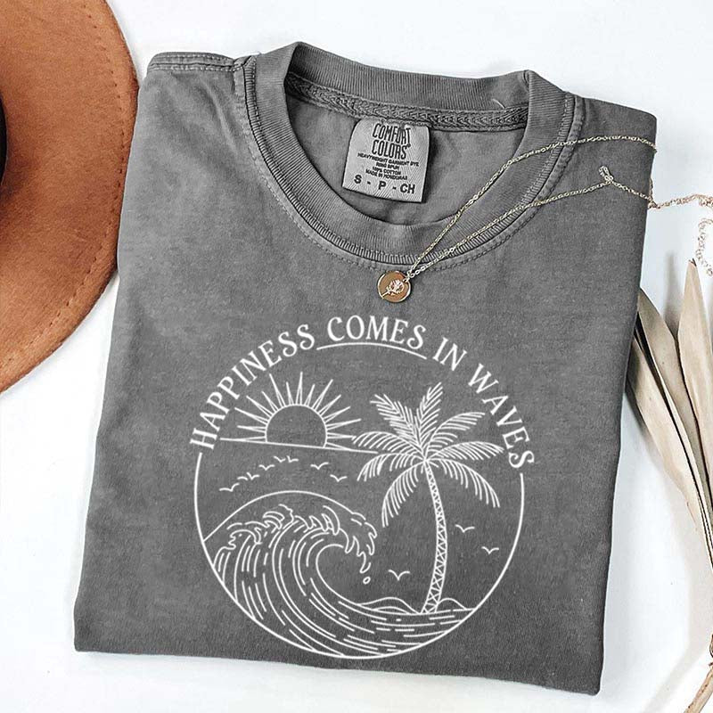Happiness Comes In Waves Beach Trip T-Shirt
