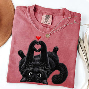 Cute Black Cat Heart Paws T-Shirt
