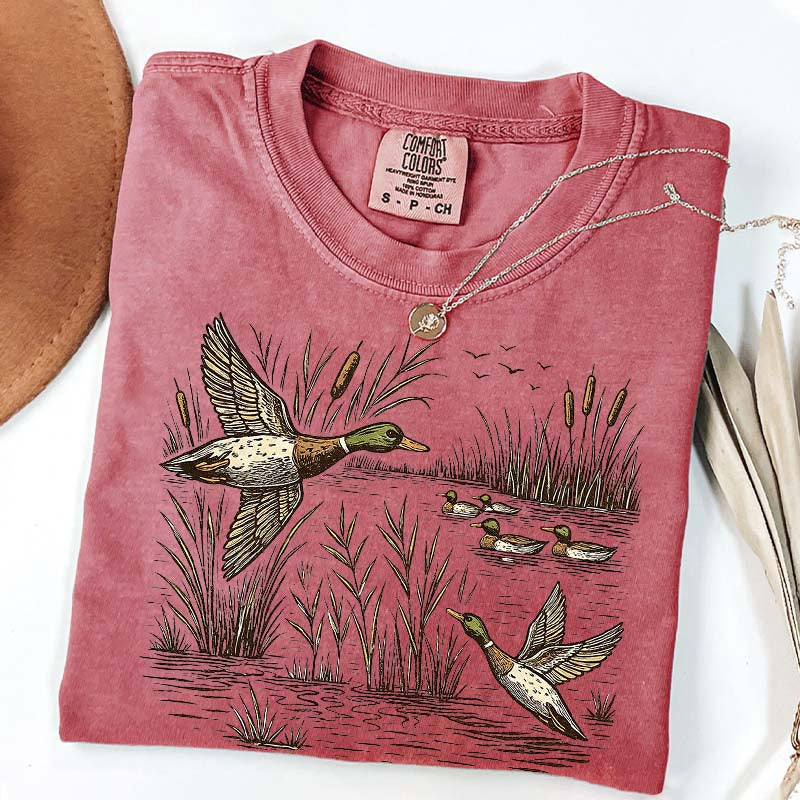 Retro Flying Mallard Duck T-Shirt