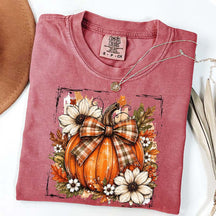 Pumpkin Bow Fall Graphic Floral T-Shirt