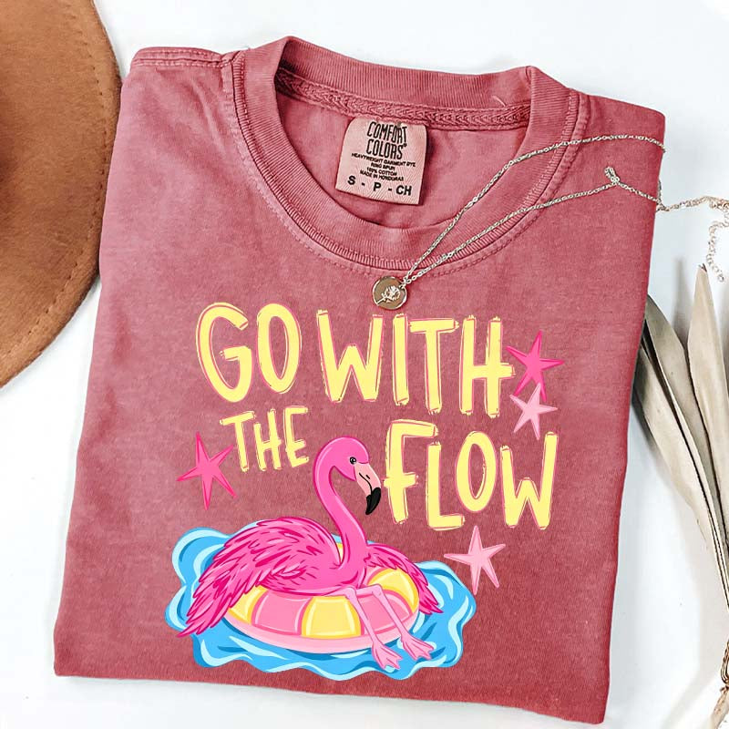 Go With The Flow Flamingo Graphic T-Shirt