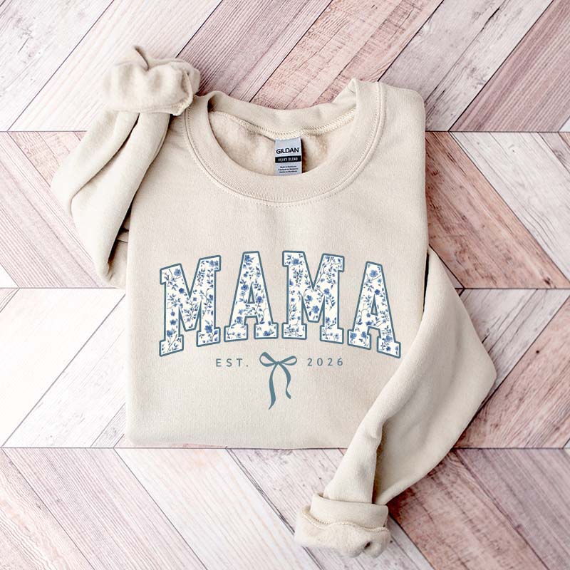 Custom Mama Retro Blue Toile Floral Sweatshirt