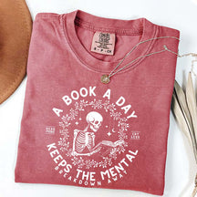 A Book a Day Skeleton Floral T-Shirt