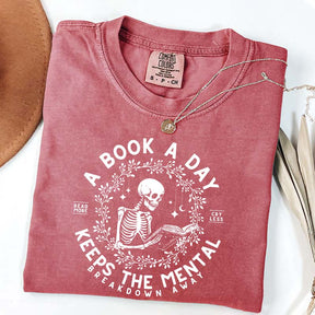 A Book a Day Skeleton Floral T-Shirt