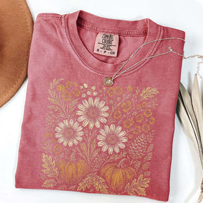 Comfort Colors Pumpkin Sunflower Floral Fall T-Shirt