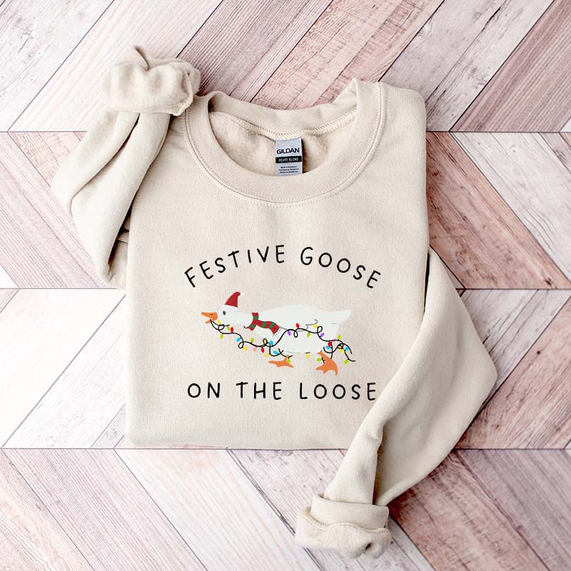 Festive Goose on the Loose Christmas Xmas Duck Sweatshirt