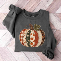 Faux Patchwork Fall Pumpkin Printed Sweatshirt