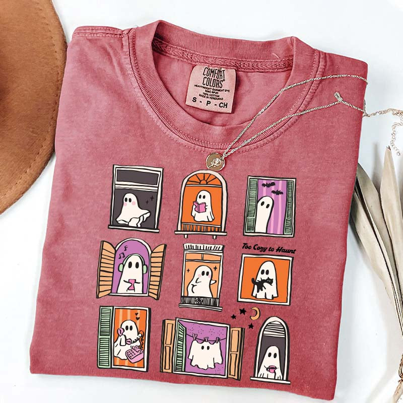 Too Cozy To Haunt Ghost Window T-Shirt