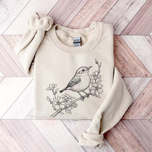 Cute Botanical Bird Graphic Sweatshirt