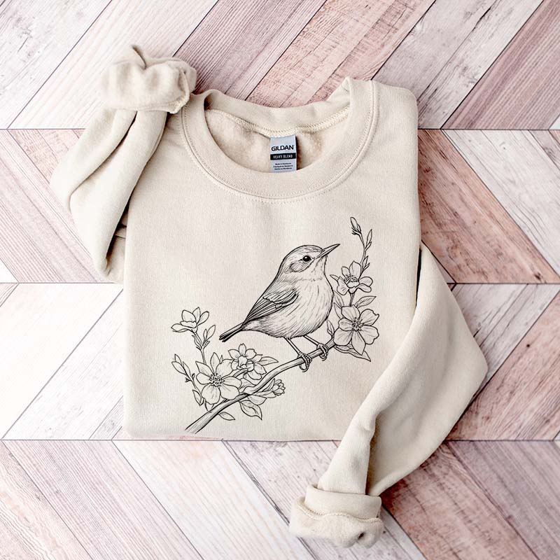 Cute Botanical Bird Graphic Sweatshirt