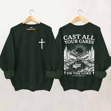 Cast All Your Cares Lord 1 Peter 5:7 Nature River Fishing Boat Sweatshirt