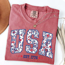 Flower USA Floral Patriotic T-Shirt