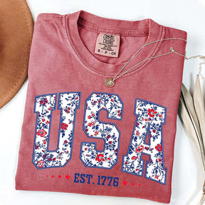 Flower USA Floral Patriotic T-Shirt