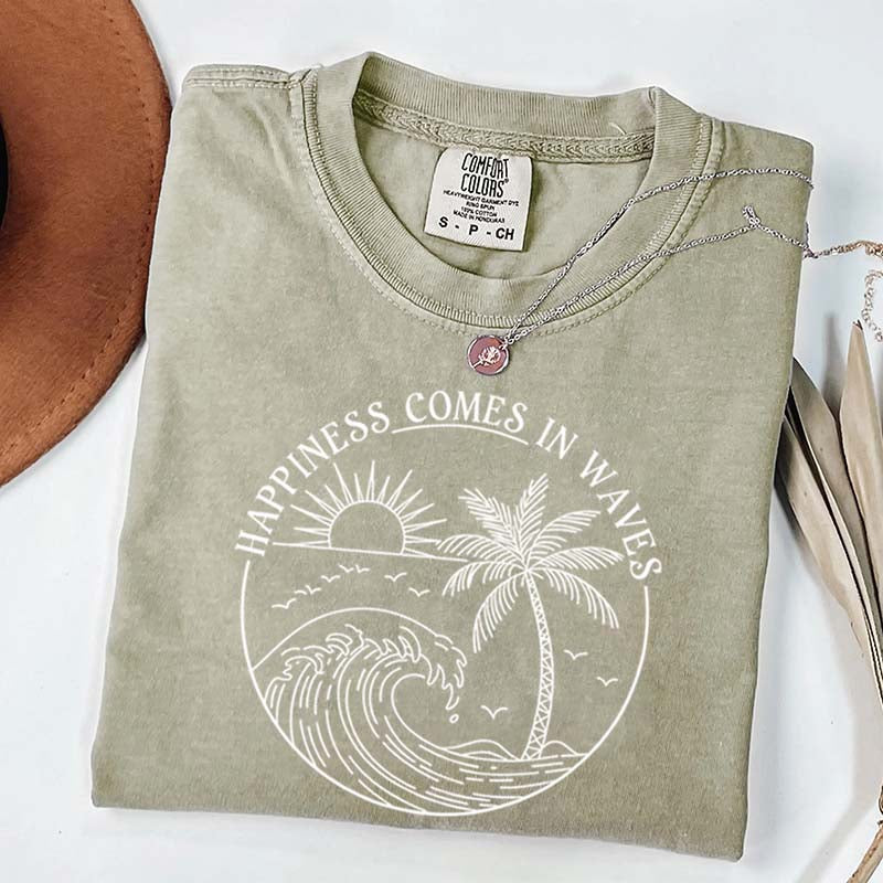 Happiness Comes In Waves Beach Trip T-Shirt